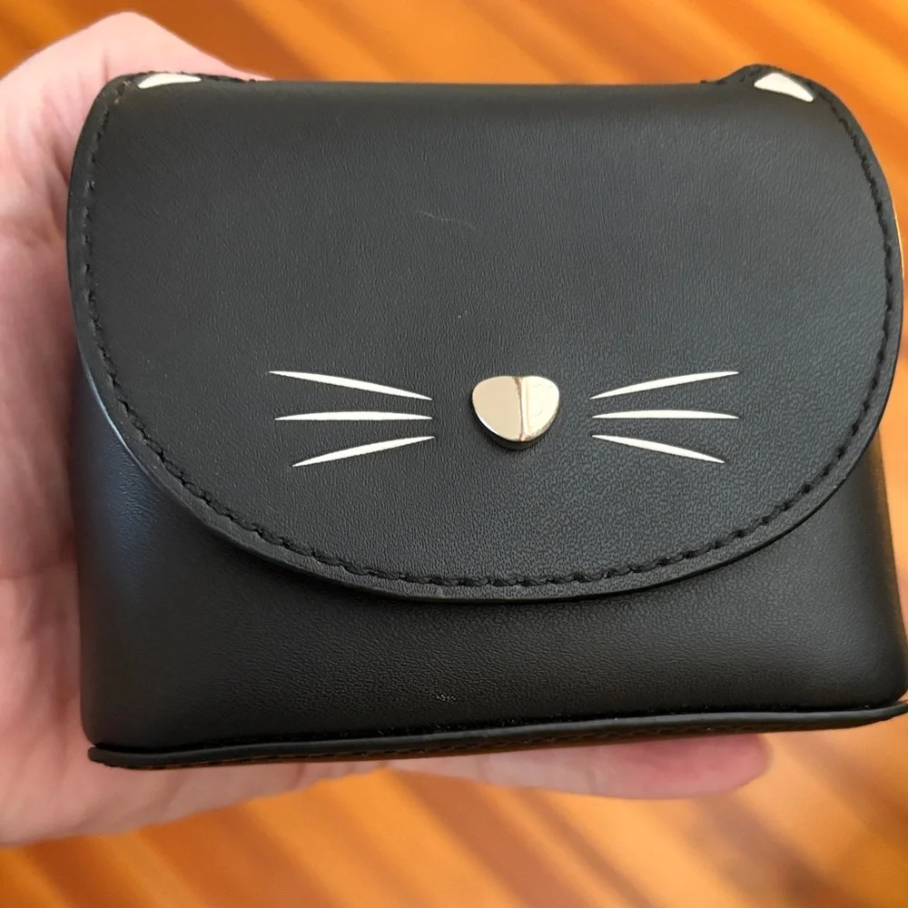 Kate Spade Meow Black Cat Leather Coin Purse Keychain Bag Charm - Picture 6 of 7